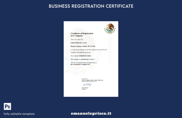 Certificato di registrazione aziendale in Messico in stile verificato Modello Wo